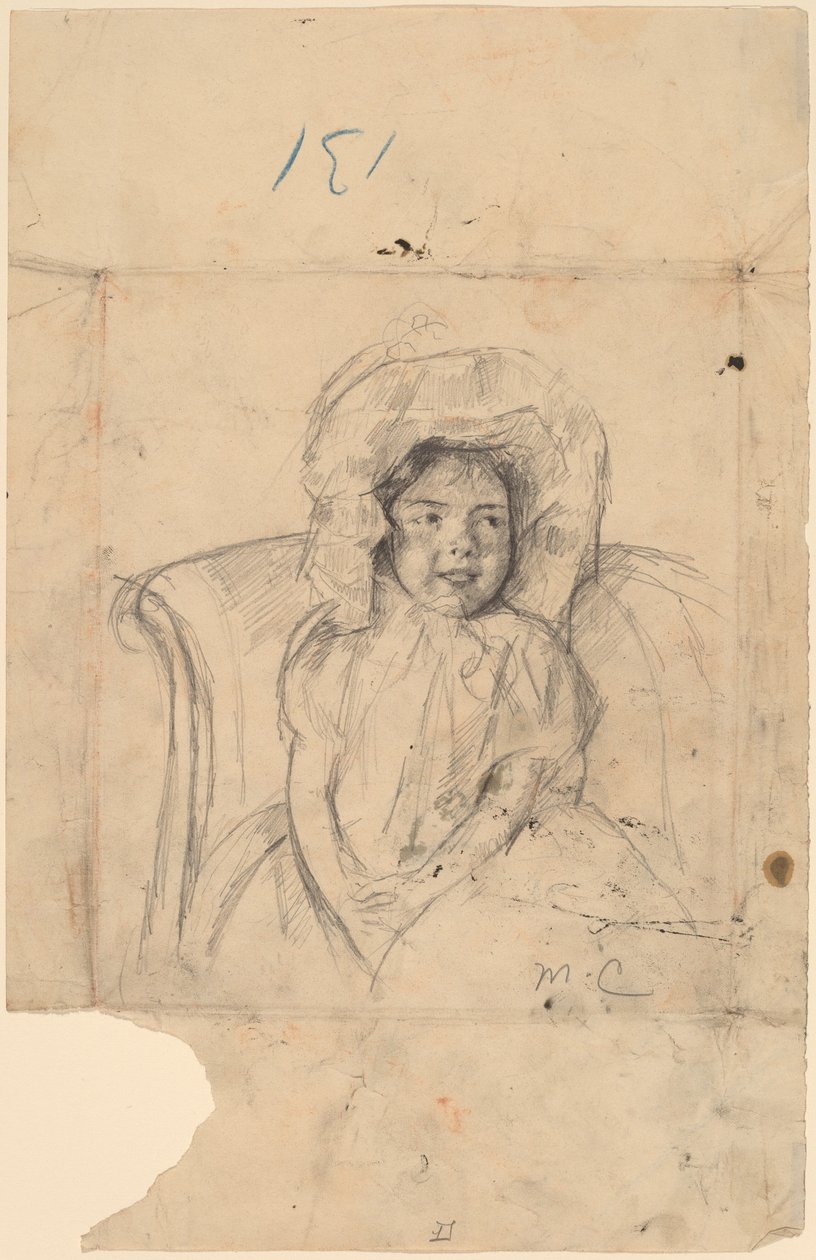 Usmívající se Margot nosí nařasenou kapotu od Mary Cassatt