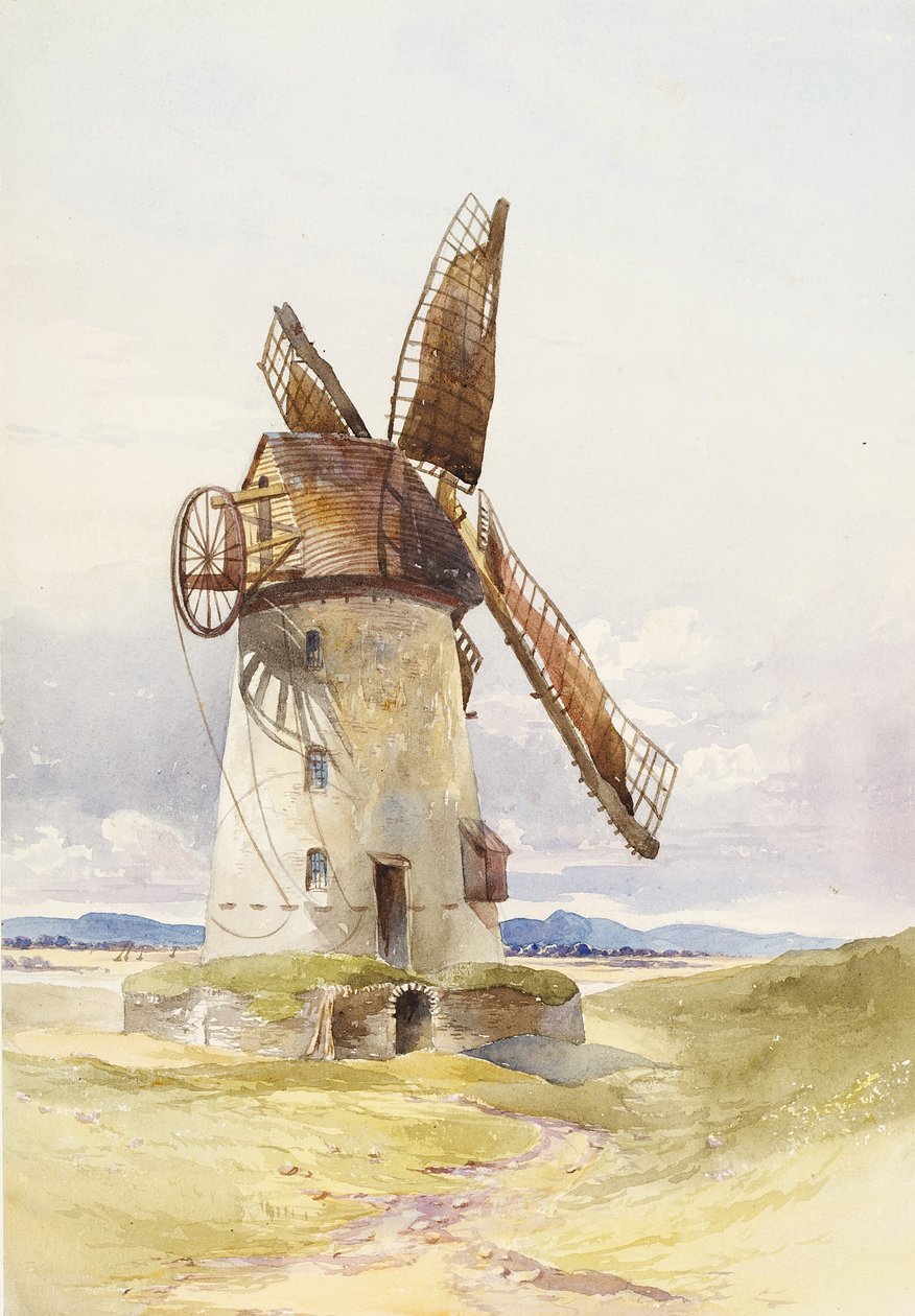 Lytham Mill, kolem 1845-55 (wc na papíře) od Mary Harper
