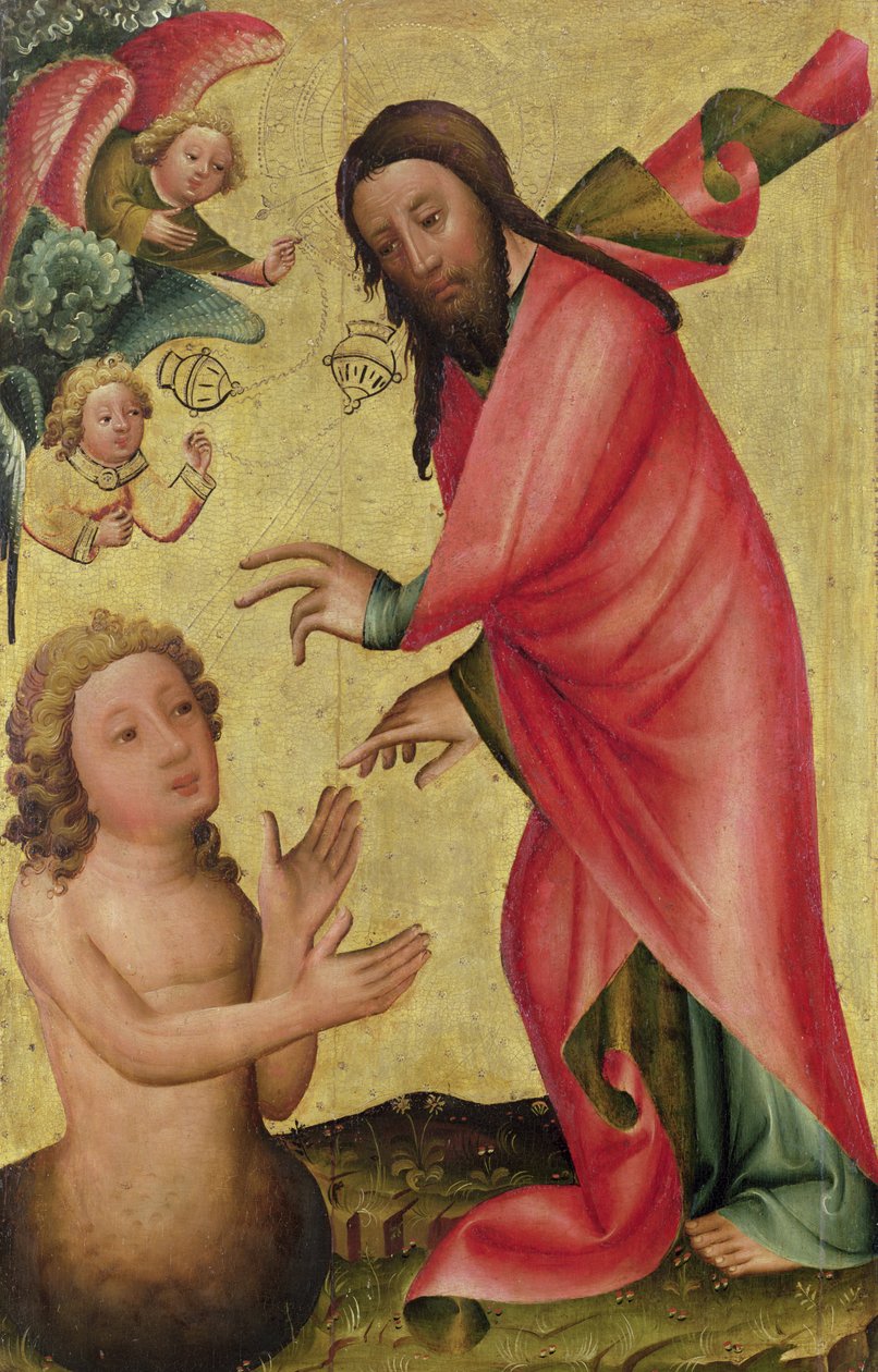 The Creation of Adam, detail z Grabow Altarpiece, 1379-83 (tempera na panelu) od Master Bertram of Minden