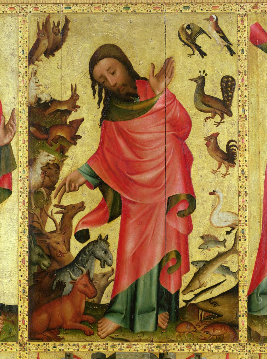 Stvoření zvířat, detail z Grabowského oltářního obrazu, 1379-83 (tempera na desce) od Master Bertram of Minden