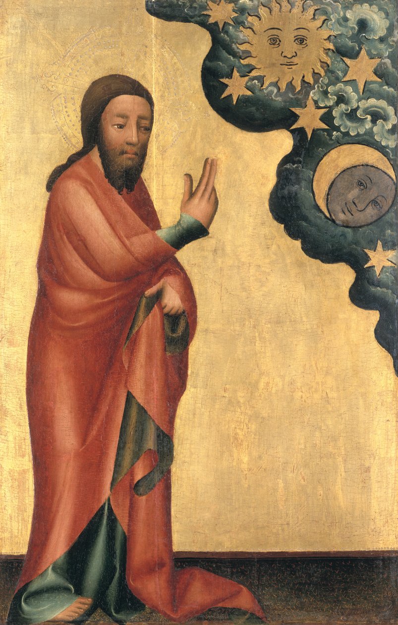 Stvoření Slunce, Měsíce a hvězd, detail z Grabowova oltáře, 1379-83 (tempera na panelu) od Master Bertram of Minden