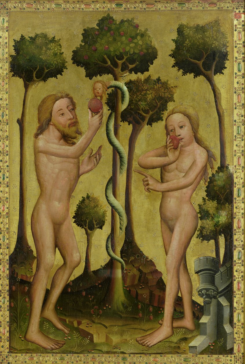 The Fall, detail z Grabow Altarpiece, 1379-83 (tempera na panelu) od Master Bertram of Minden