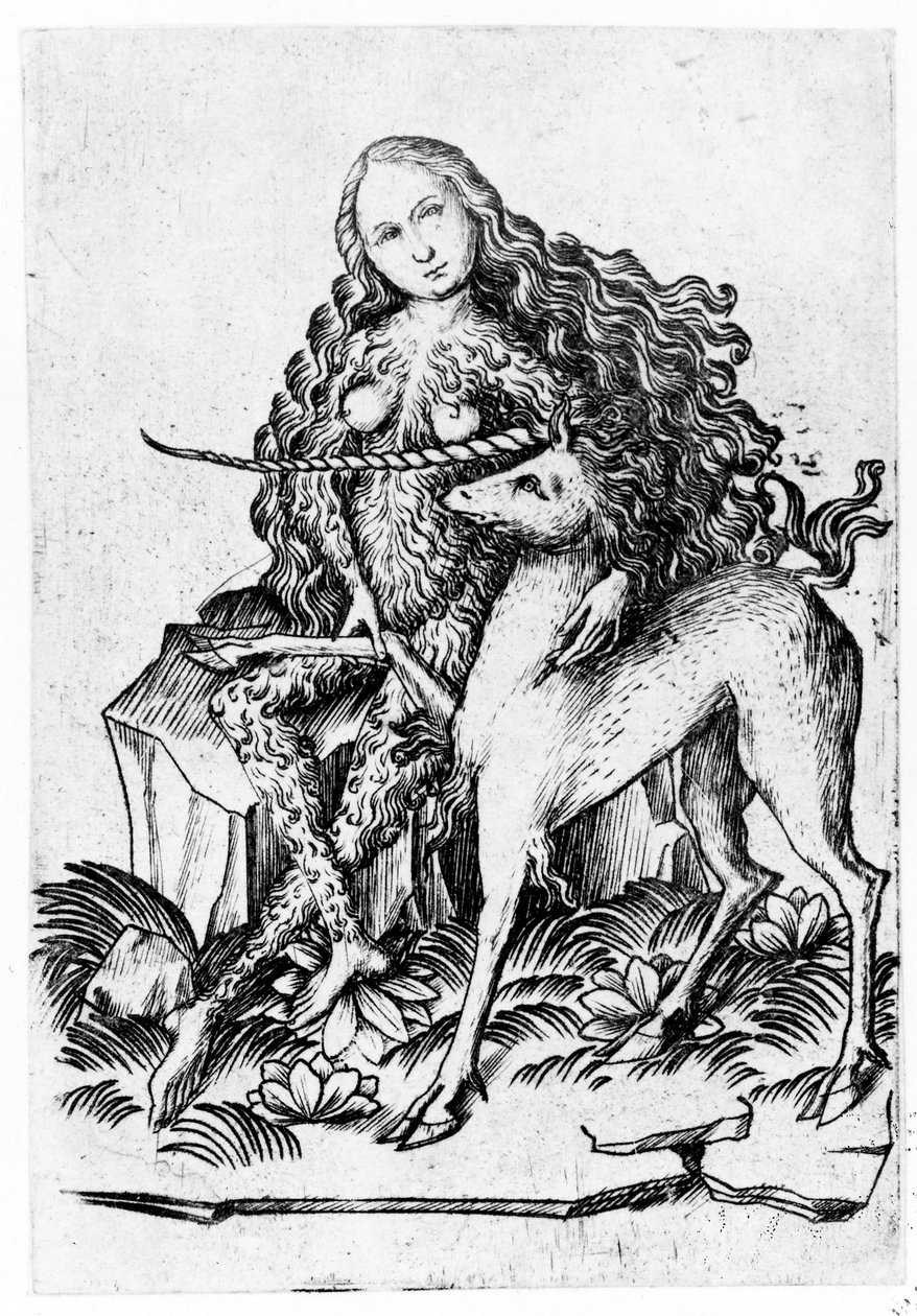 Divoká žena a jednorožec c. 1460 od Master E. S.