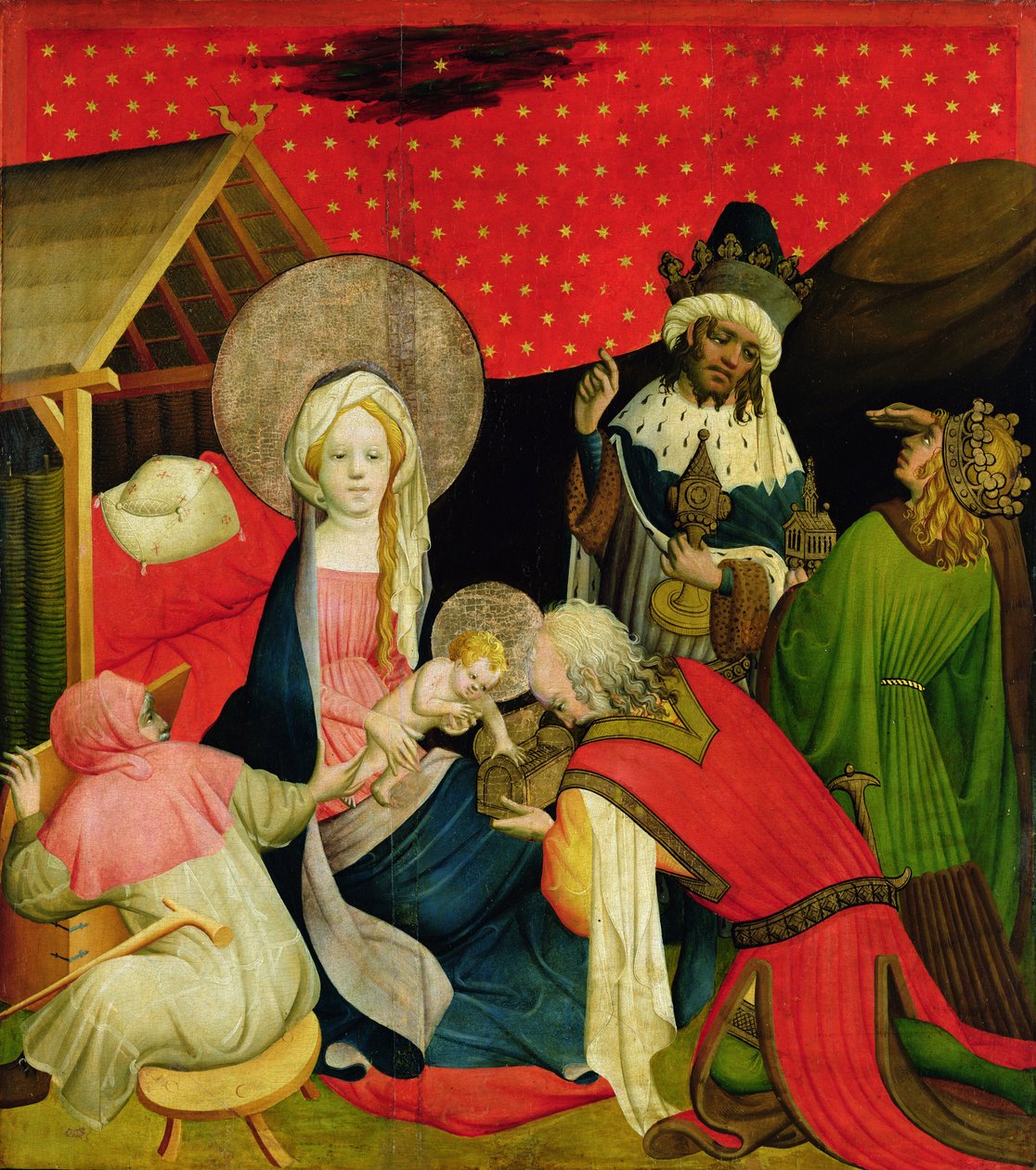 Klanění tří králů, deska z oltáře sv. Tomáše z kostela sv. Jana v Hamburku, započato 1424 (tempera a olej na desce) od Master Francke