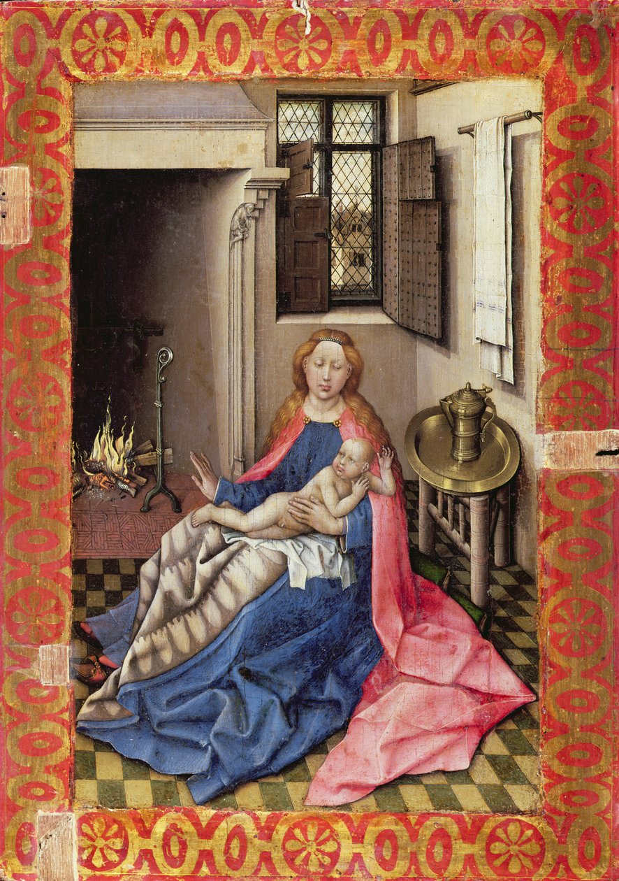 Madonna a dítě před krbem (panel) (část diptychu, viz 73053) od Master of Flémalle