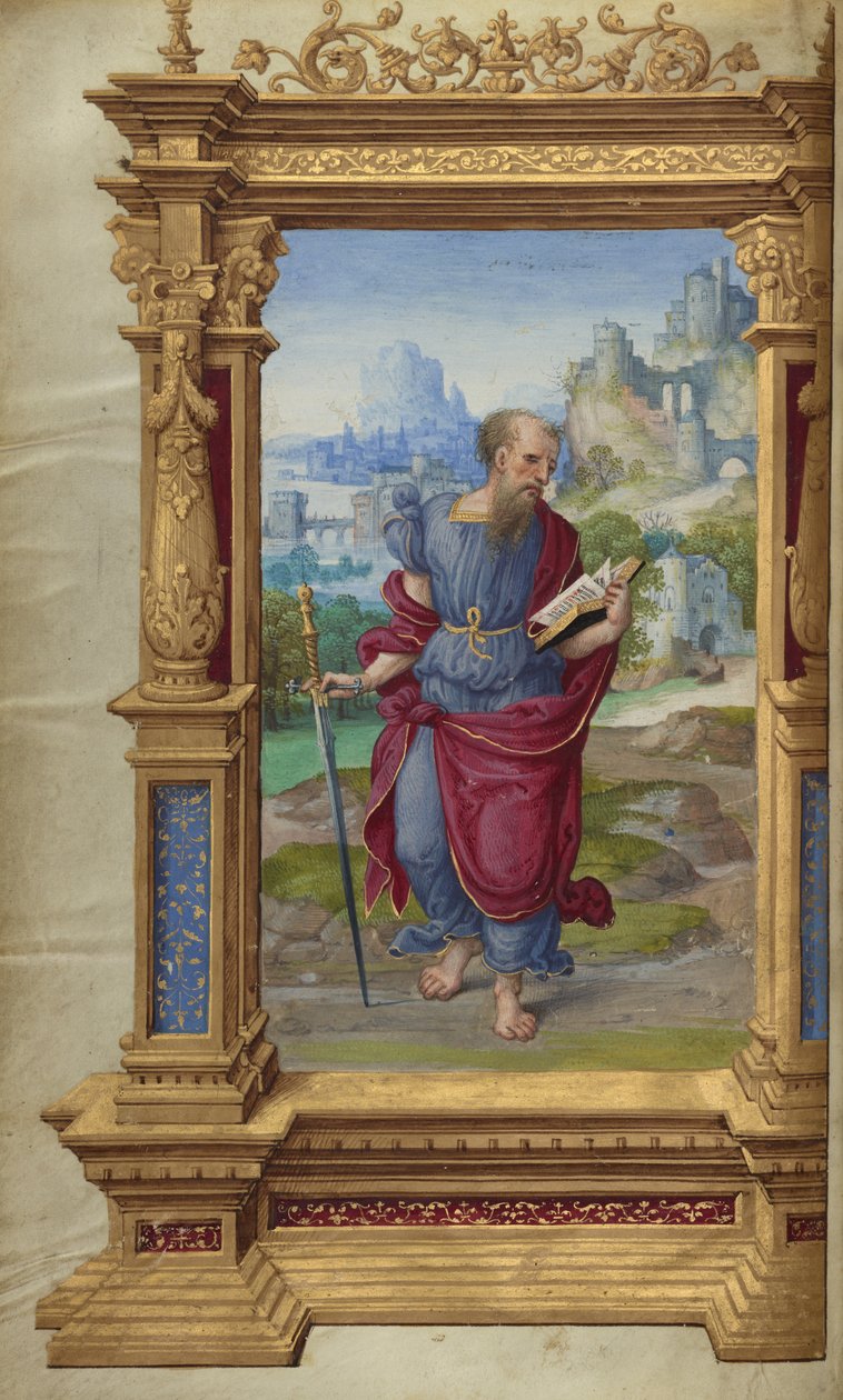 Saint Paul from the Getty Epistles, c.1528-30 (temperové barvy a zlatá barva na pergamenu) od Master of the Getty Epistles