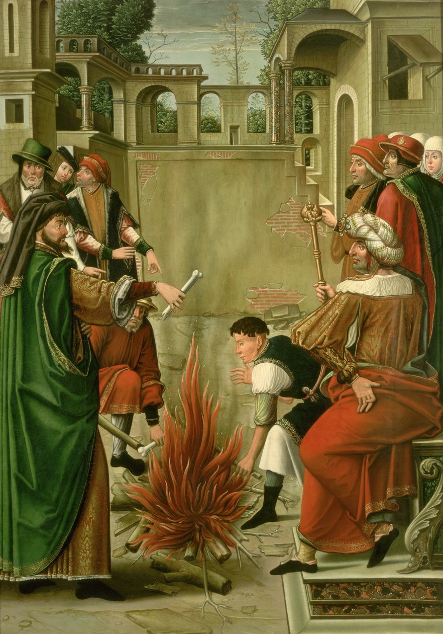 Císař Julián Apostata pálí kosti svatého Jana Křtitele (panel) od Master of the St. Johns Retable