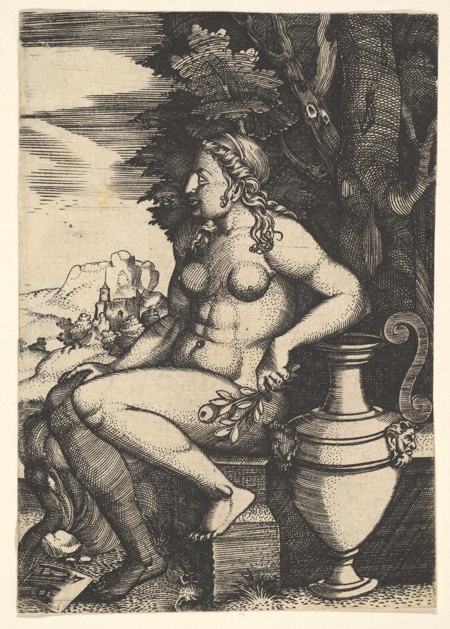 Sedící akt vedle vázy, 1537. od Master FG