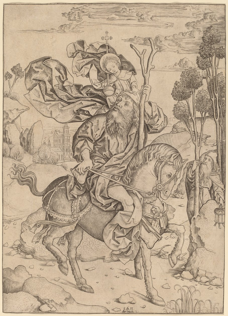 Svatý Kryštof na koni od Master I.A.M. of Zwolle