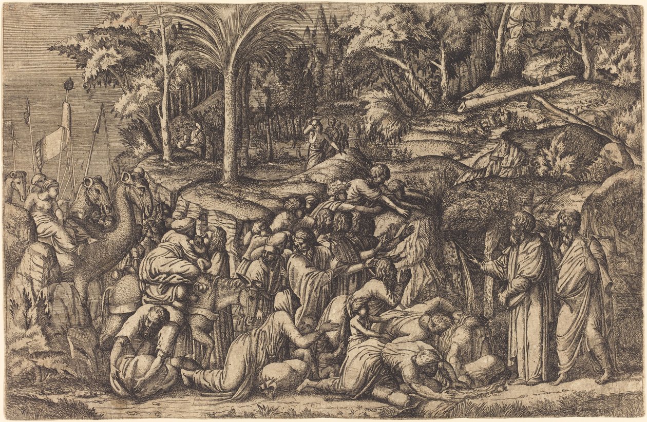 Mojžíš udeřil do skály od Master IV after Francesco Primaticcio