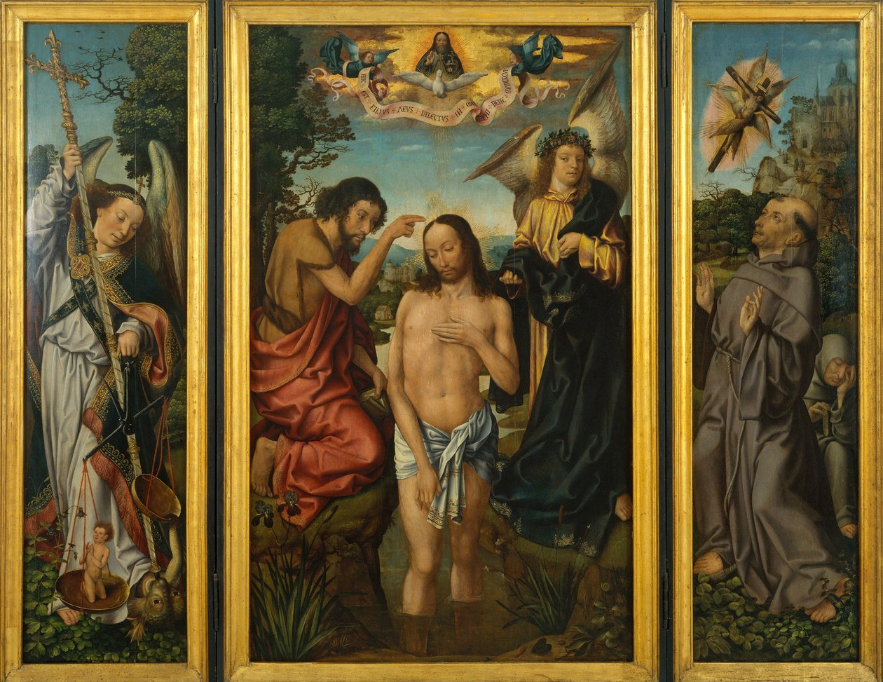 Triptych o křtu Krista od Master of Frankfurt