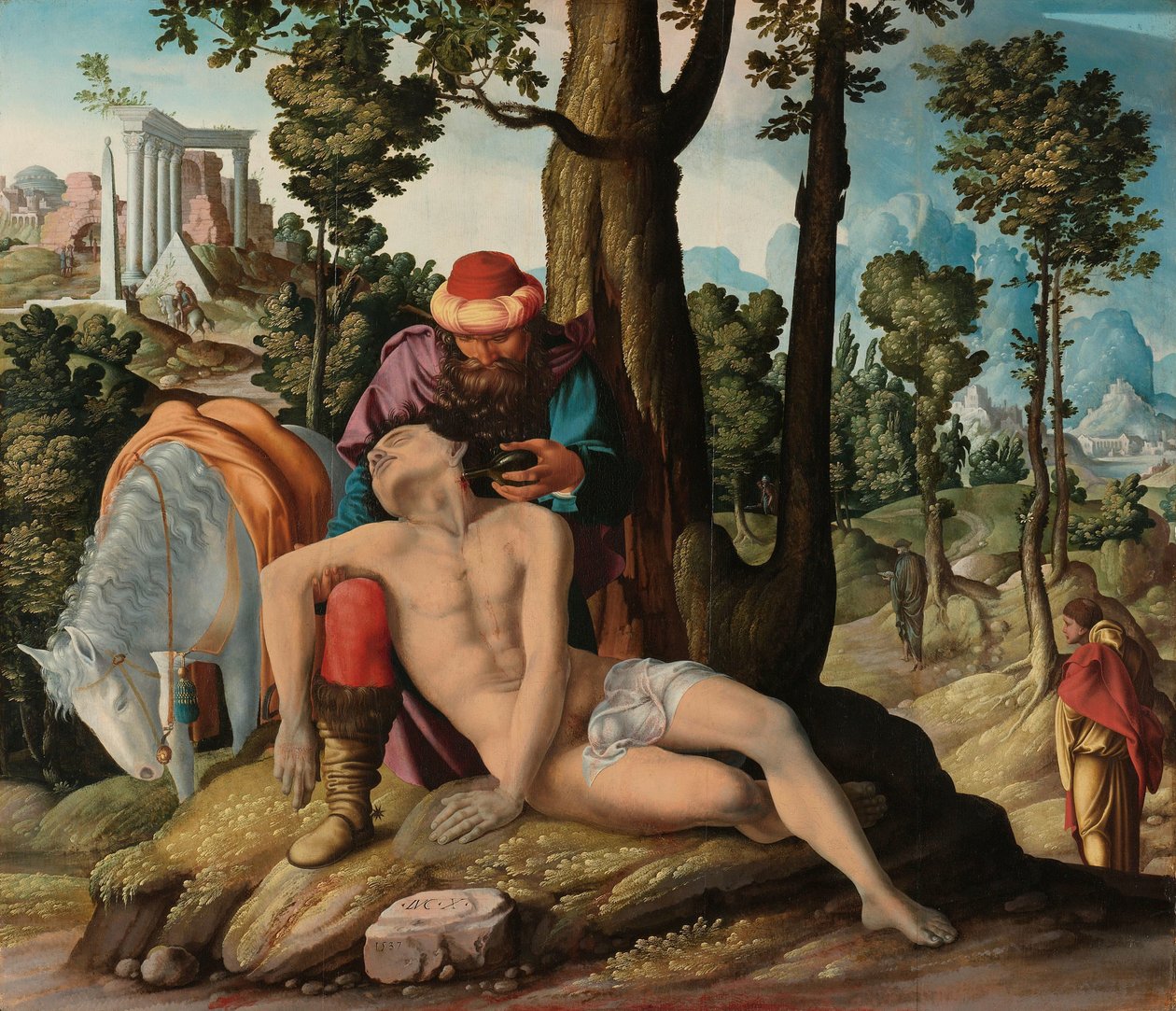 Dobrý Samaritán od Master of the Good Samaritan