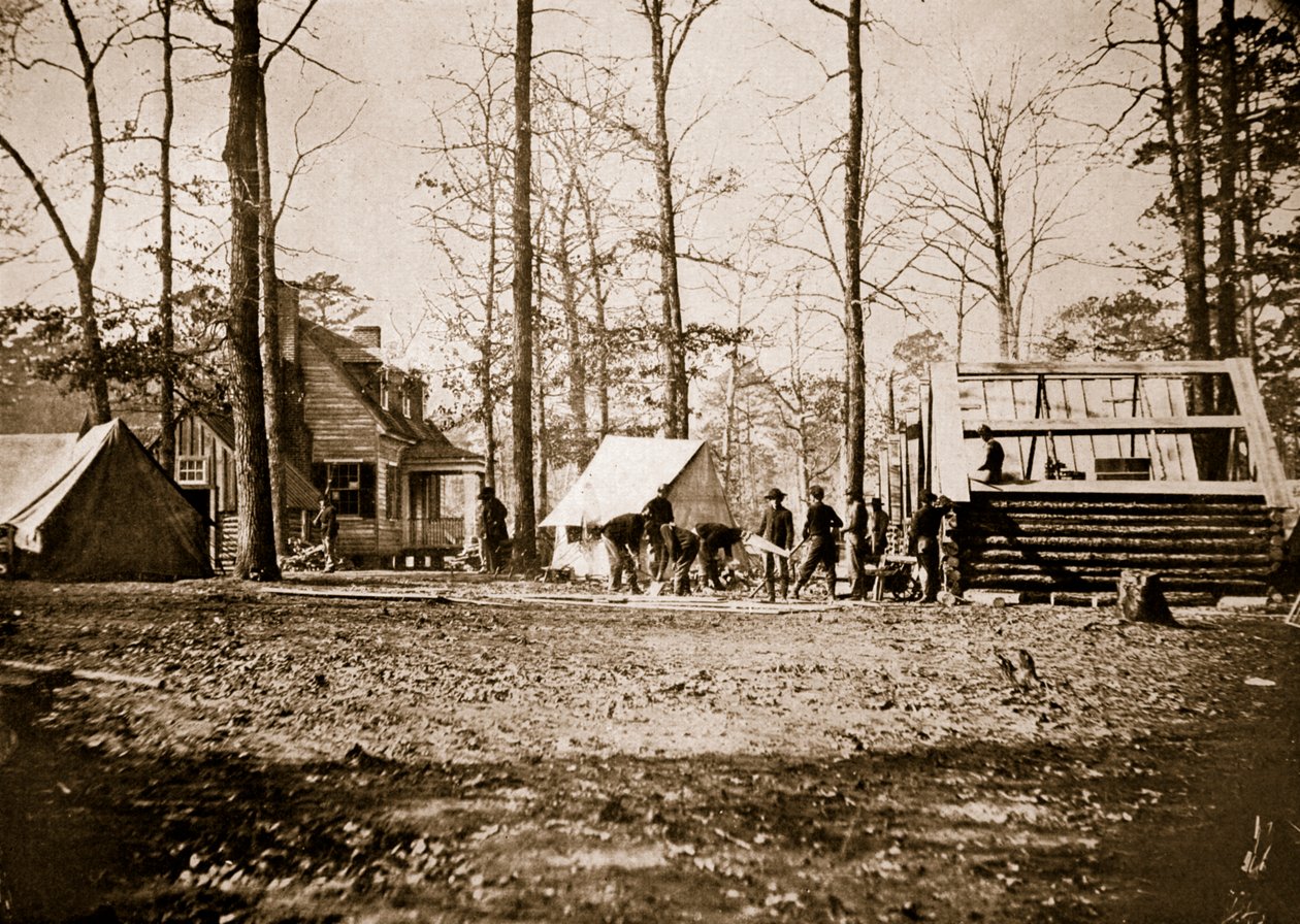 Stavba zimních čtvrtí v City Point, 1861-65 od Mathew B. Brady