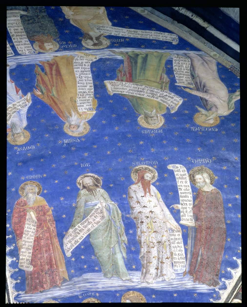 Proroci Job, Izajáš, Jeremiáš, Šalomoun, Mojžíš, Ezechiel, David a Enoch z La Salle de la Grande Audience (Audienční sál) kolem roku 1353 od Matteo Giovanetti