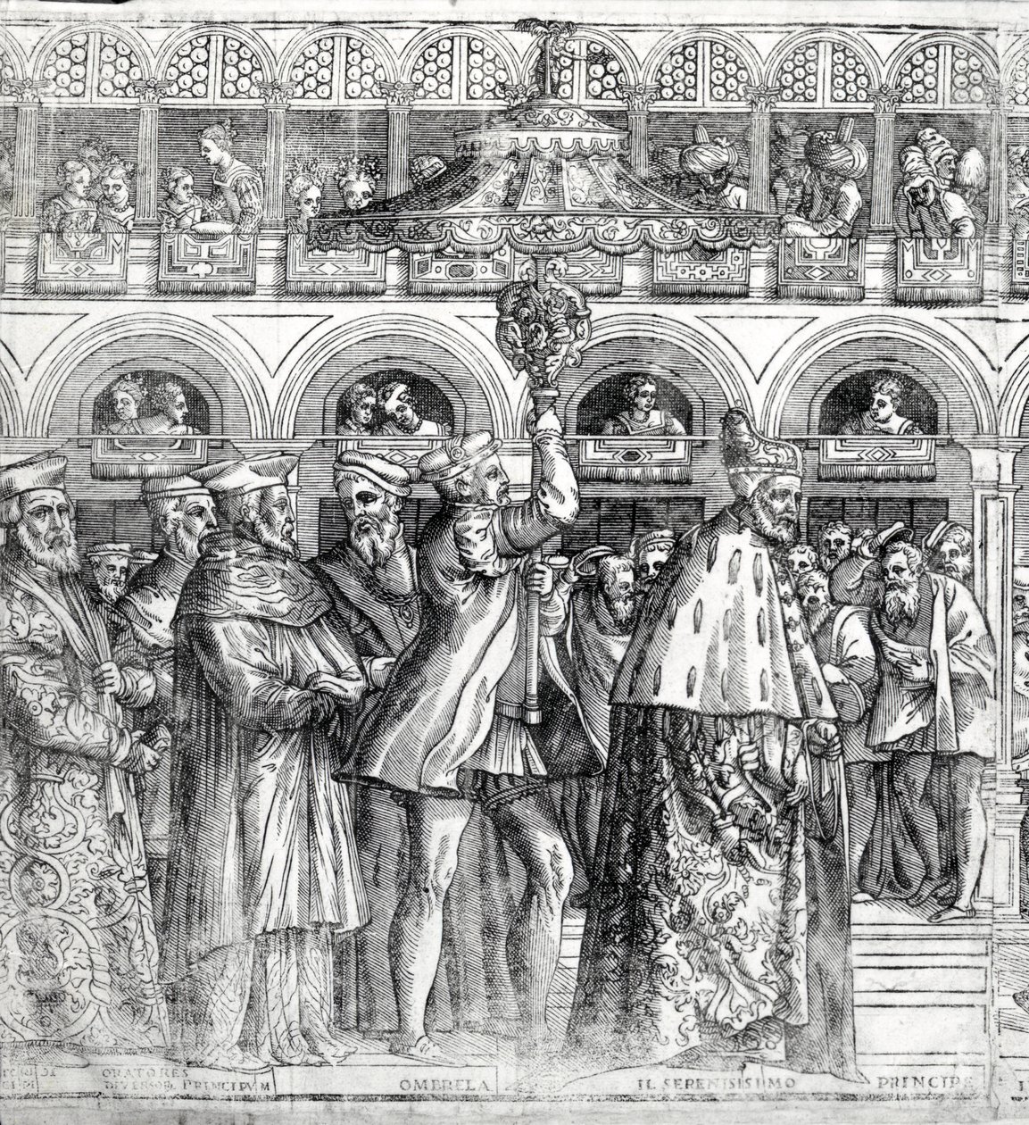 Dogal Procession, c.1555-60 detail dřevorytu z 476245 od Matteo Pagani