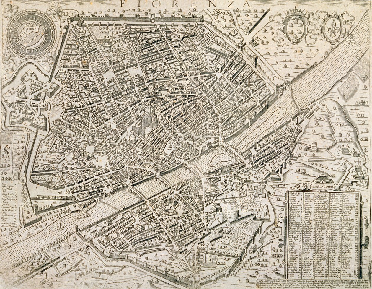 Mapa Florencie, 1595 od Matteo Florimi