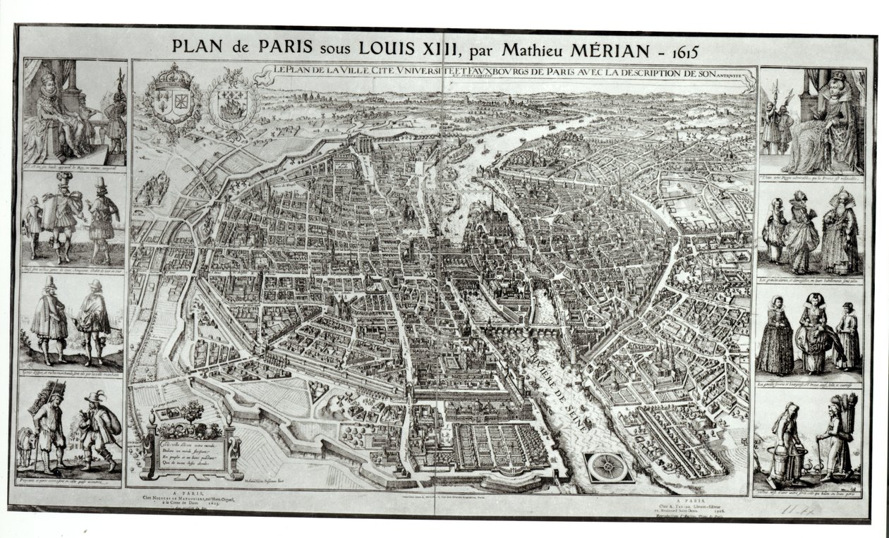 Plán Paříže z ptačí perspektivy, 1615 od Matthaus the Elder Merian