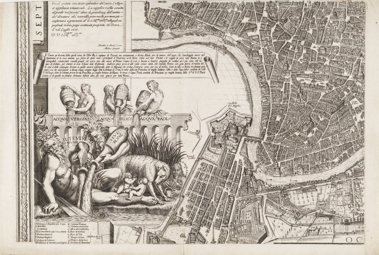 Mapa Říma. Levá spodní část od Matthaus Greuter