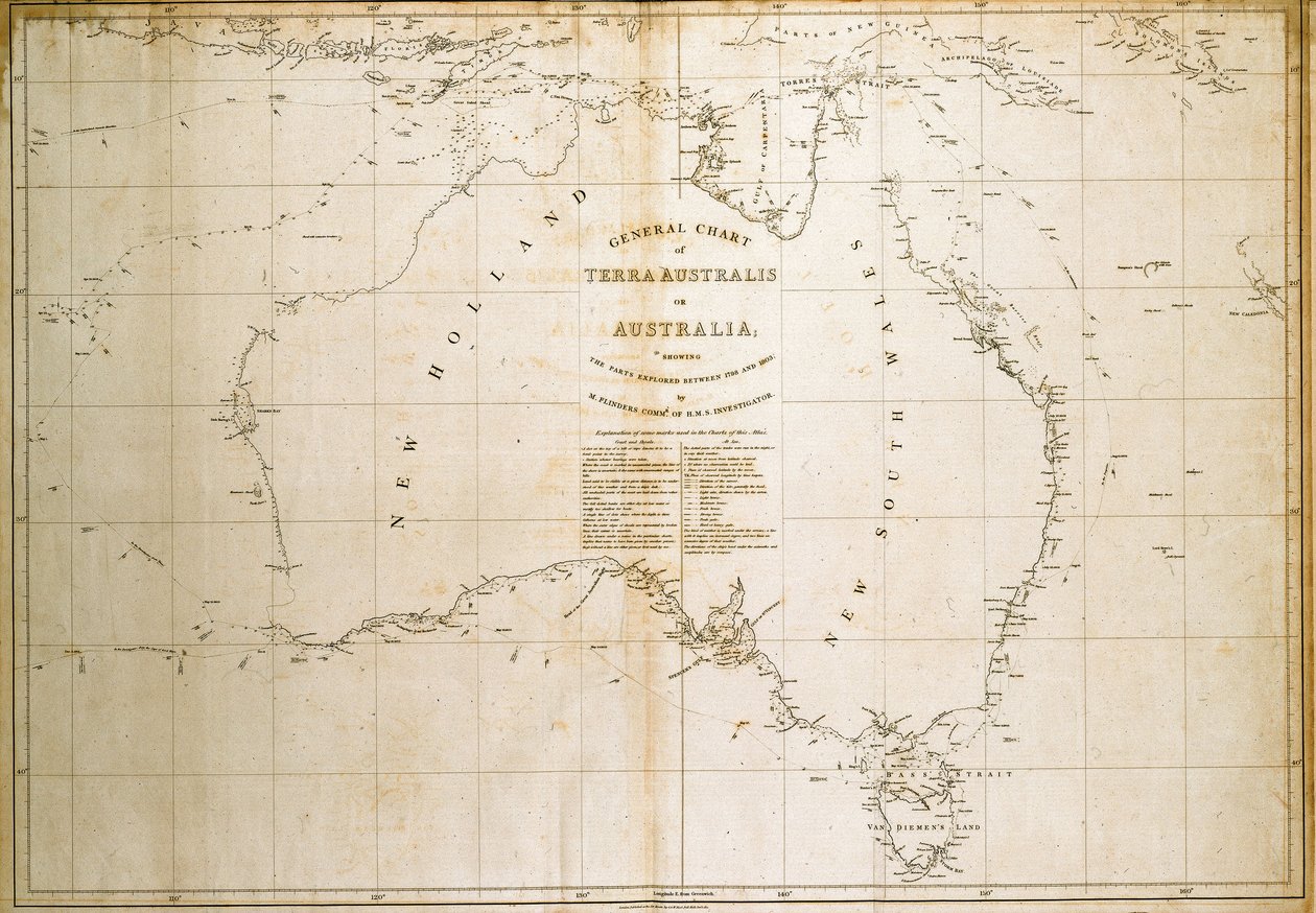 Mapa Terra Australis (Austrálie) (tisk) od Matthew Flinders