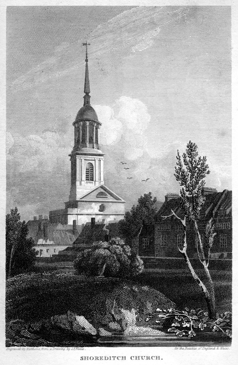 Shoreditch Church, Londýn, 1815. od Matthews
