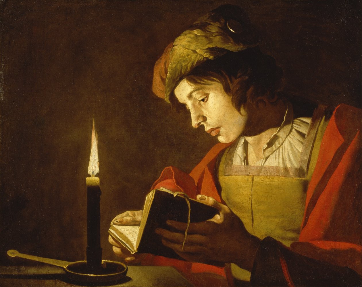 Young Man Reading by Light Candle, c.1630 od Matthias Stomer