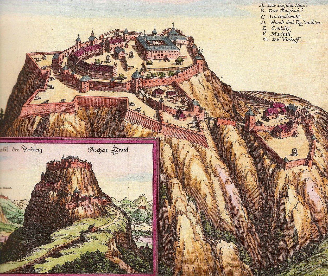 Hrad Hohentwiel v jižním Německu poblíž Bodamského jezera. od Matthaus the Elder Merian