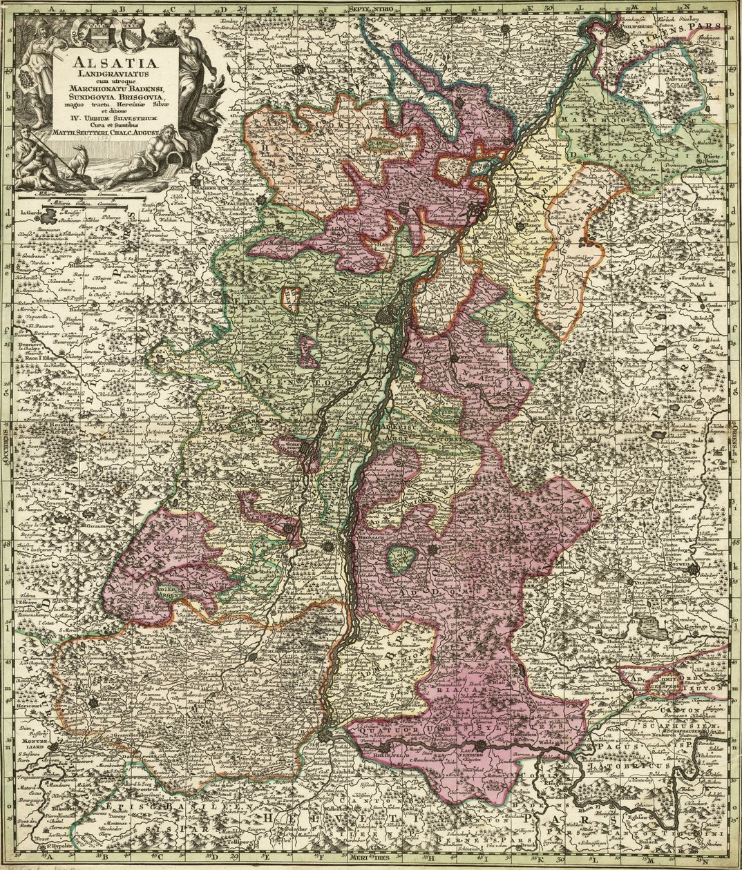 Mapa Alsaska, Badenu, Sundgau a Breisgau od Georg Matthäus Seutter