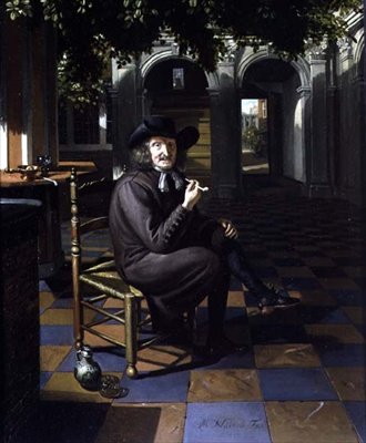 Gentleman kouří na stinném dvoře, 1690 od Matthys Naiveu