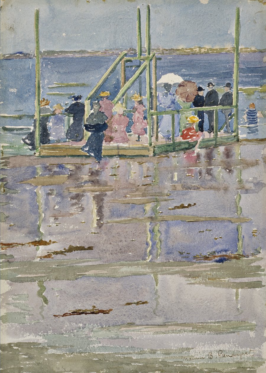 Float at Low Tide, Revere Beach, cca 1896-1897 (wc a grafit na tkaném papíře) od Maurice Brazil Prendergast