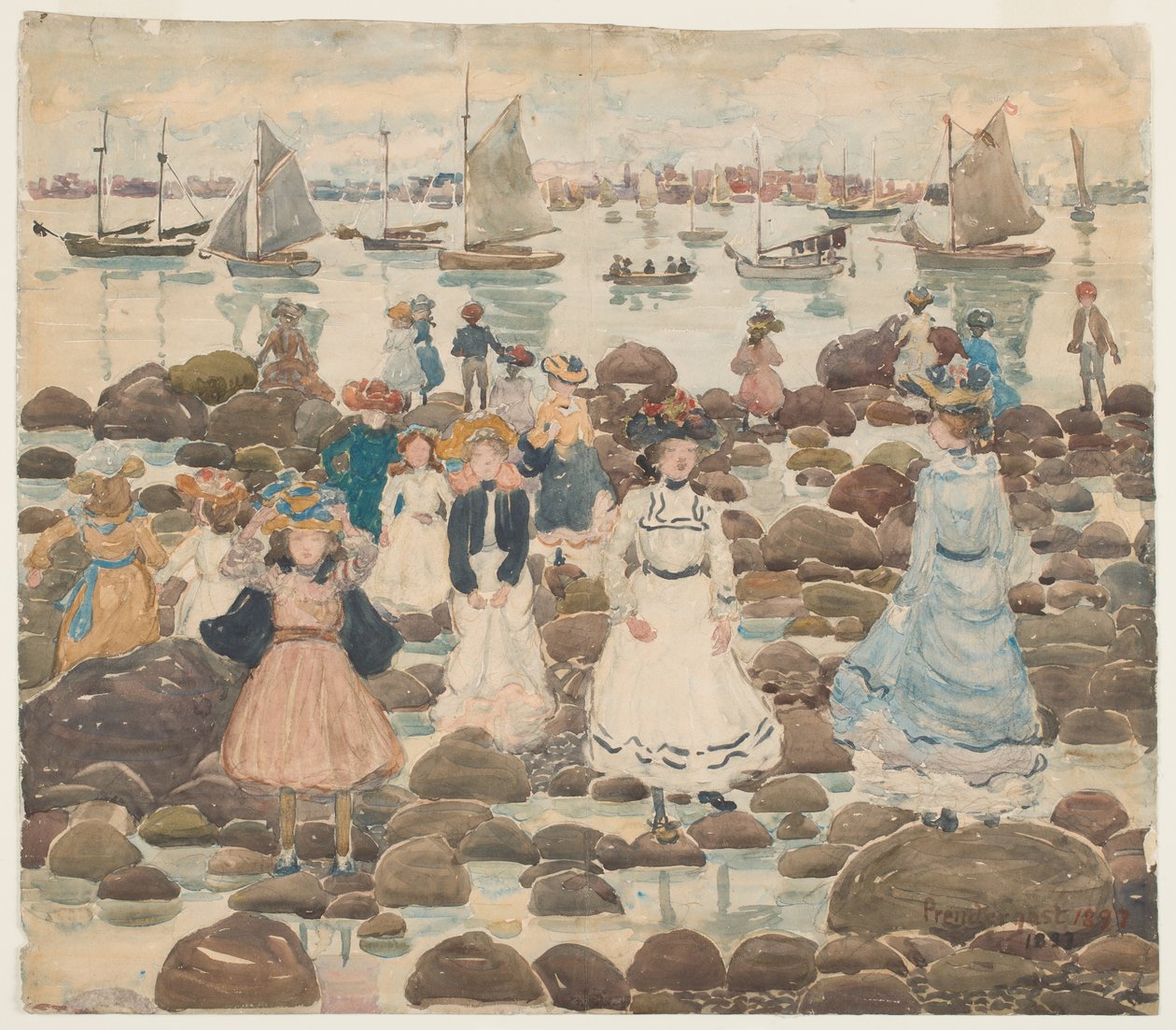 Low Tide, Beachmont, cca 1902 (wc přes grafit na papíře) od Maurice Brazil Prendergast