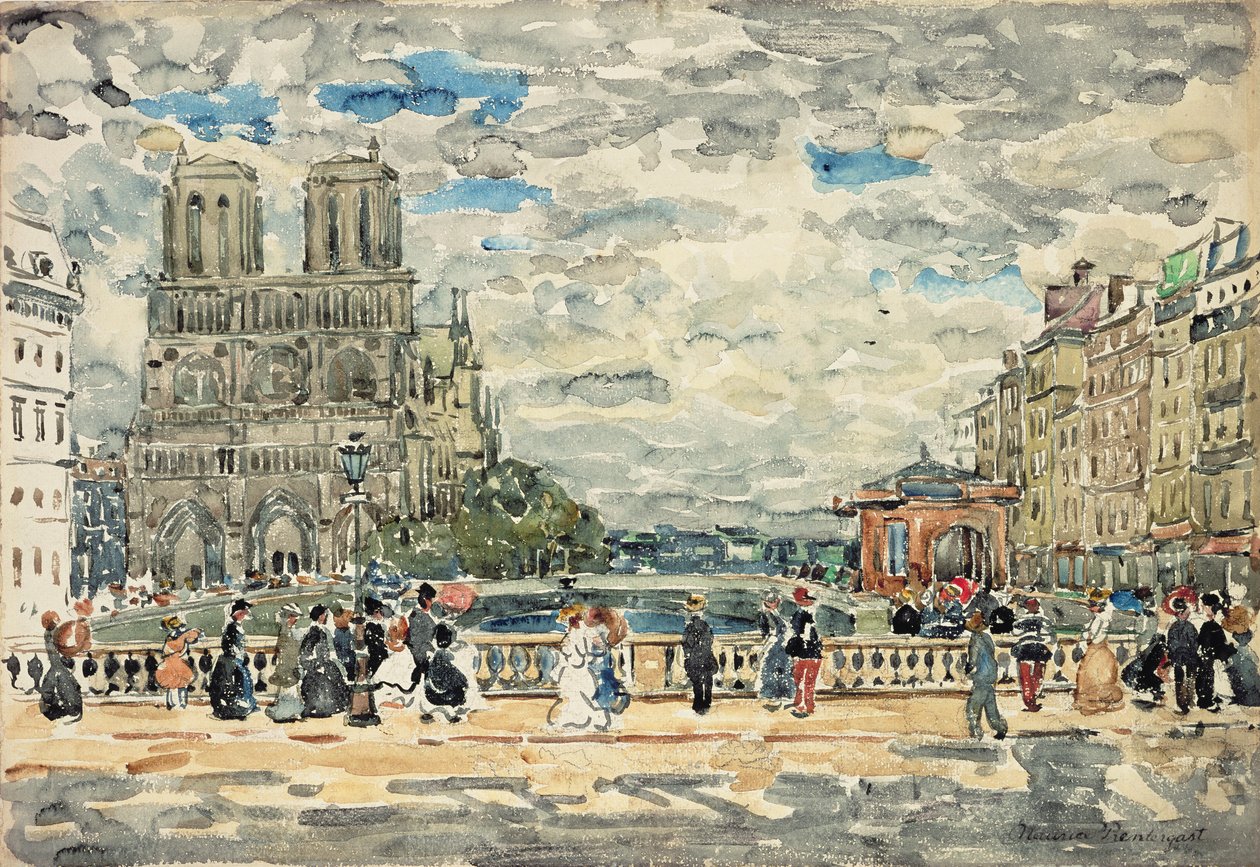 Notre Dame (wc a kvaš přes grafit na papíře) od Maurice Brazil Prendergast