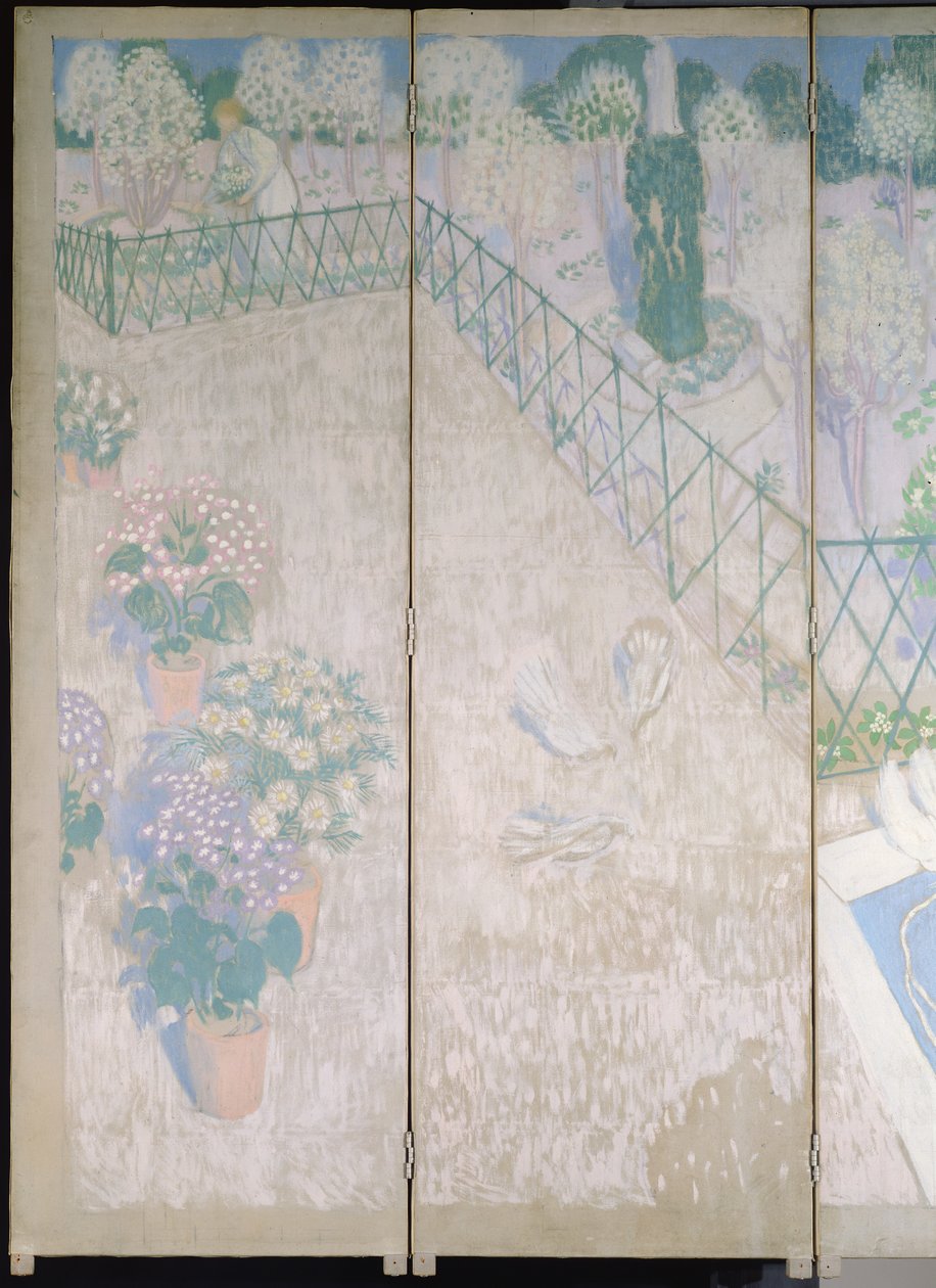 Obrazovka s holubicemi, detail levých panelů, olej na plátně kolem roku 1896 od Maurice Denis
