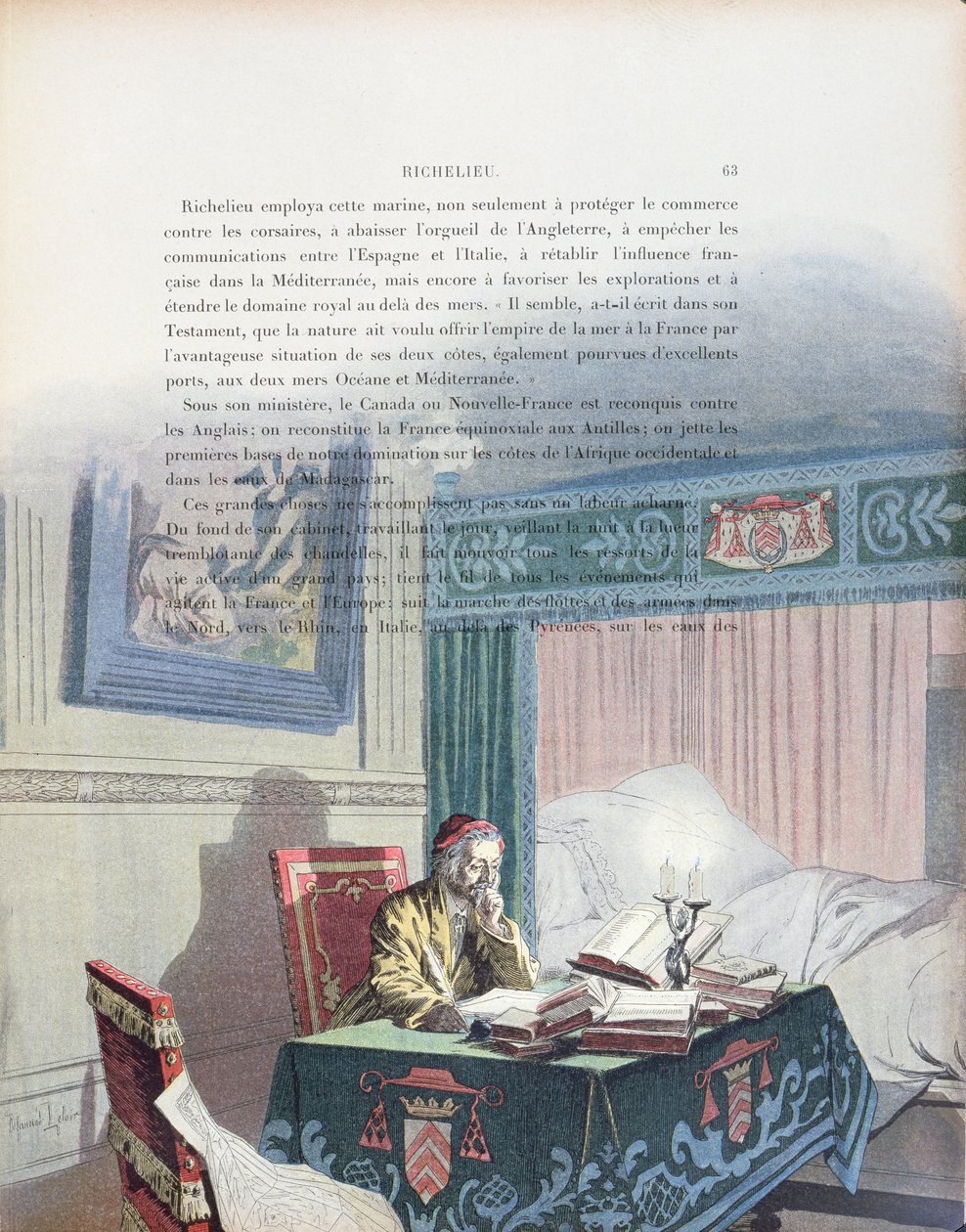 Armand-Jean du Plessis, kardinál de Richelieu (1585-1642) jako starý muž, ilustrace ze života Richelieu od Theodora Camu, 1910 od Maurice Leloir