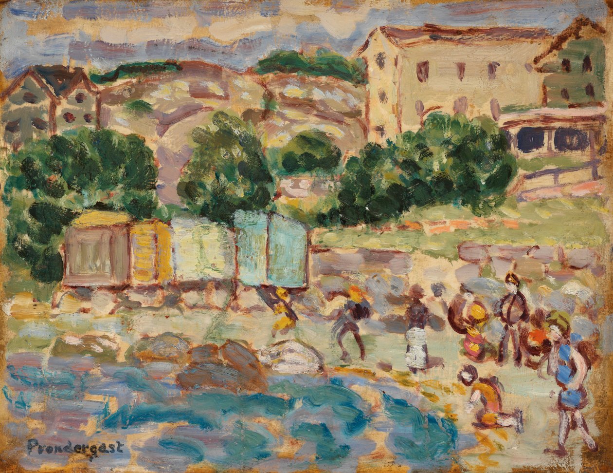 Pláž a vesnice od Maurice Brazil Prendergast