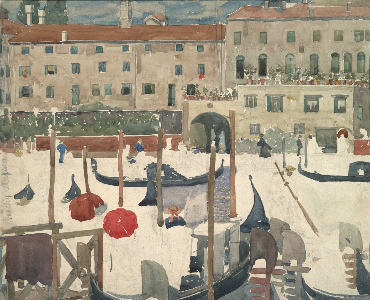 Quai, Benátky (recto); Venetia Marina (verze) od Maurice Brazil Prendergast