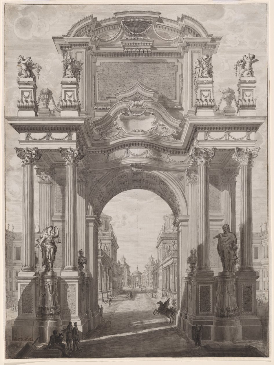 Architektonické Capriccio s triumfálním obloukem od Maurizio Pedetti