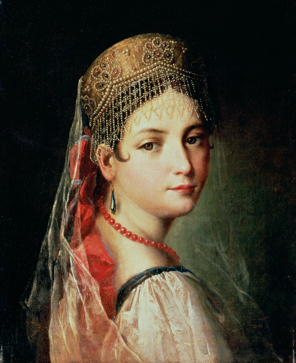Portrét mladé dívky v Sarafan a Kokoshnik, 1820 od Mauro Gandolfi