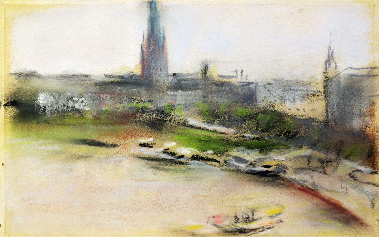Binnenalster v Jungfernstieg, 1909 (pastel na papíře) od Max Liebermann