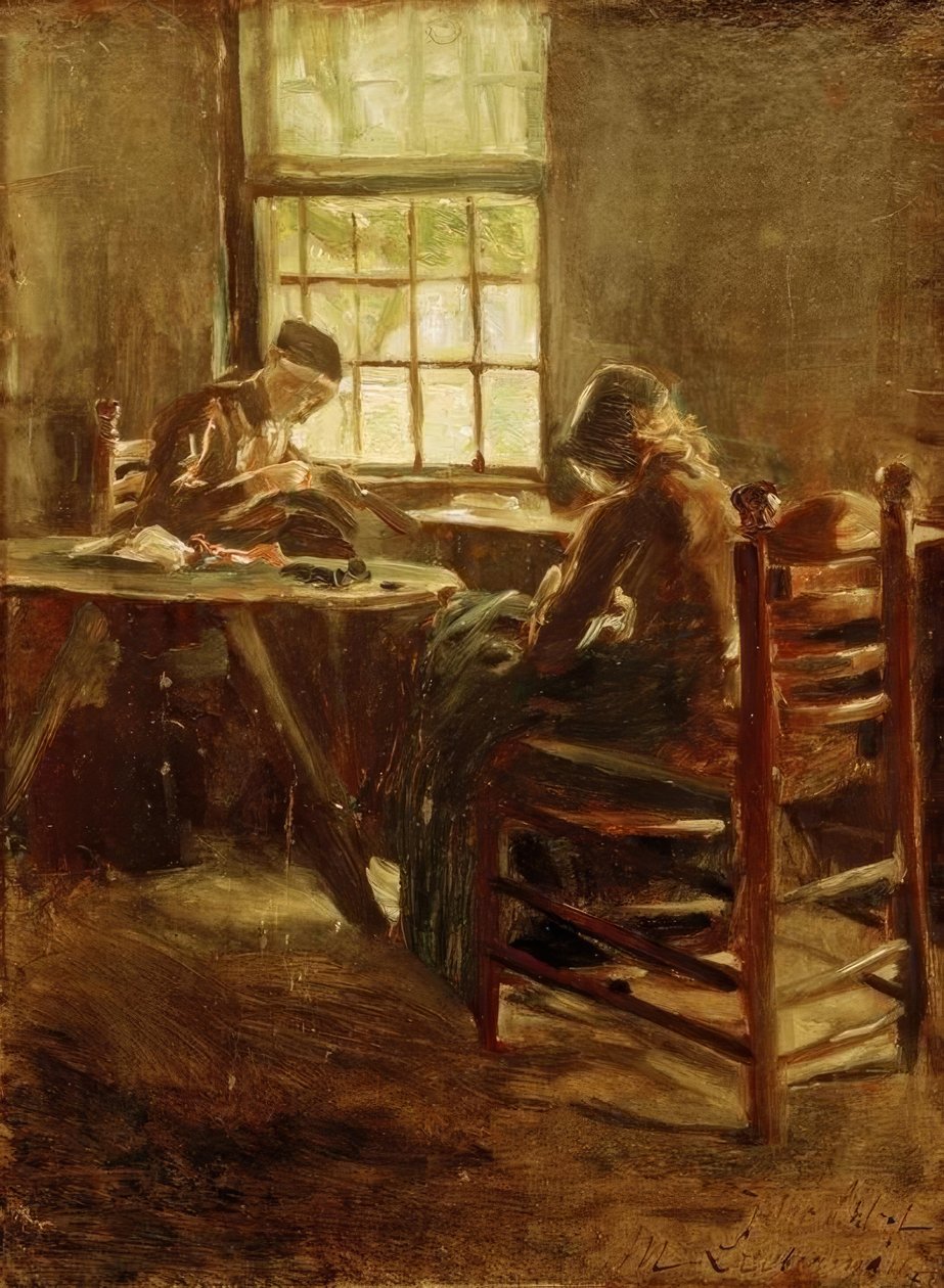 Holandský interiér - šicí místnost od Max Liebermann