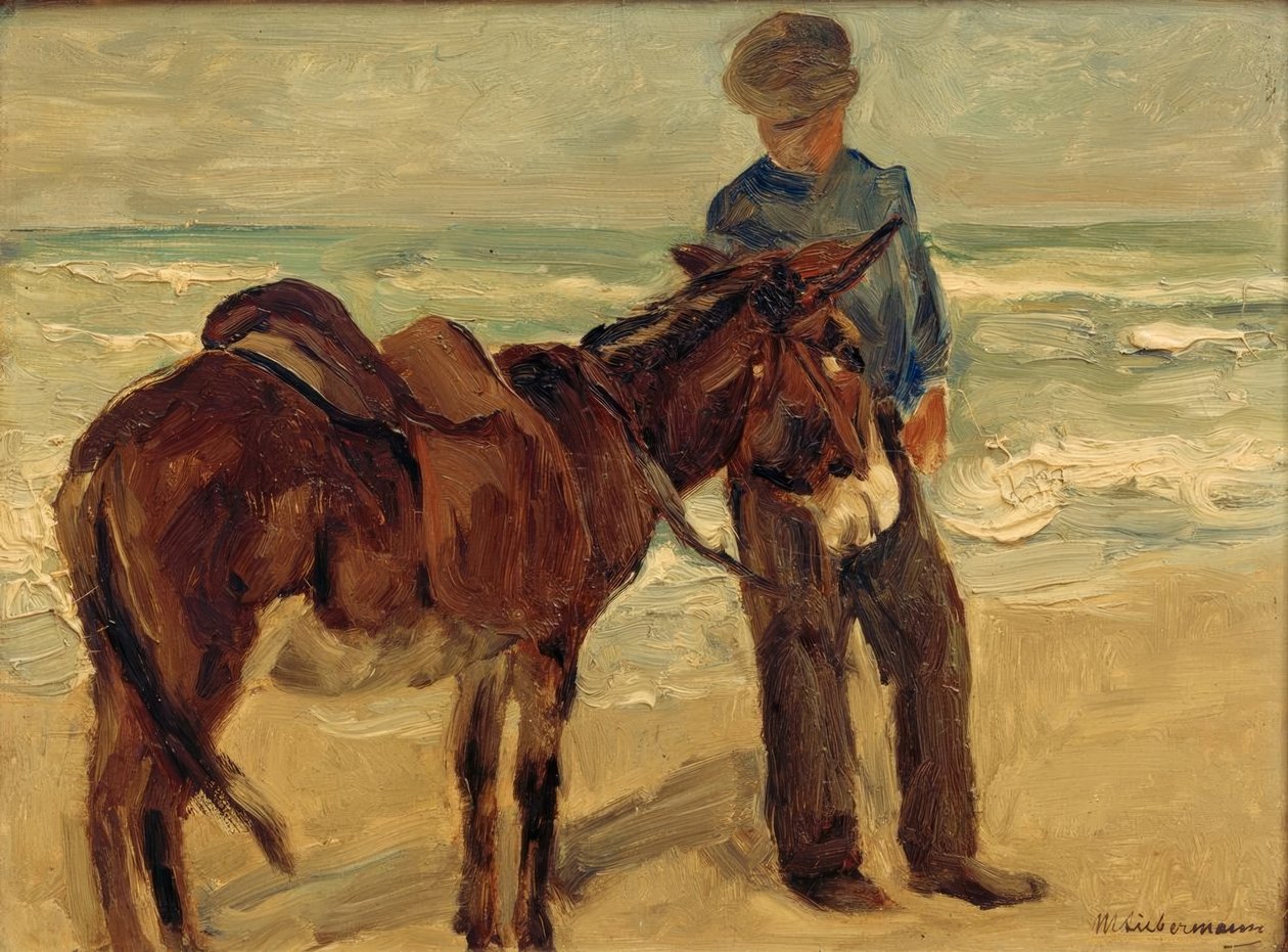 Chlapec s jezdeckým oslem na pláži od Max Liebermann