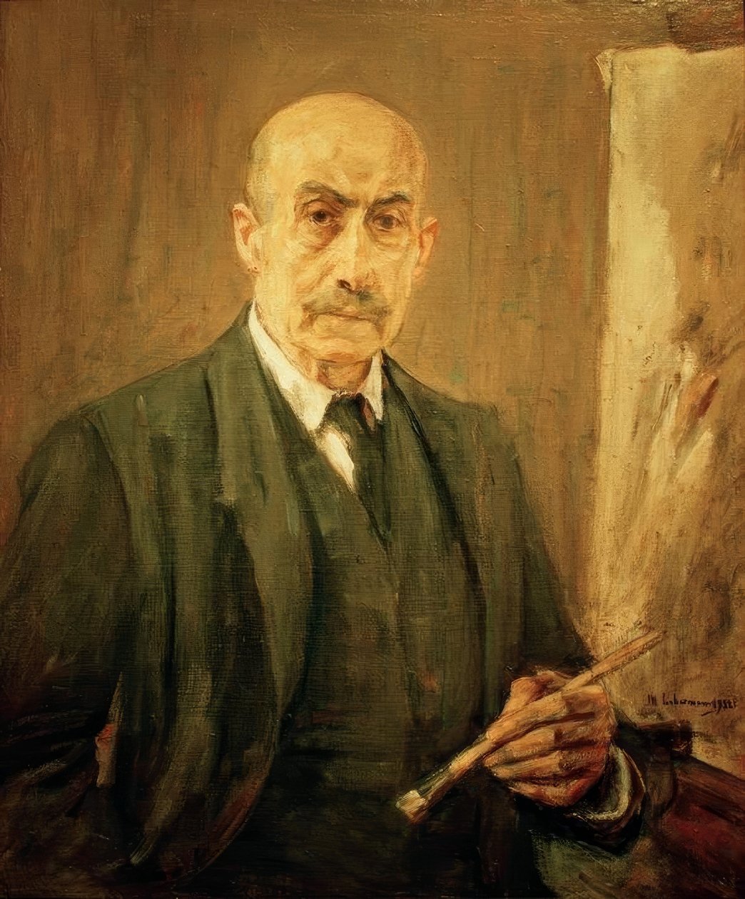 Autoportrét v obleku vedle stojanu od Max Liebermann