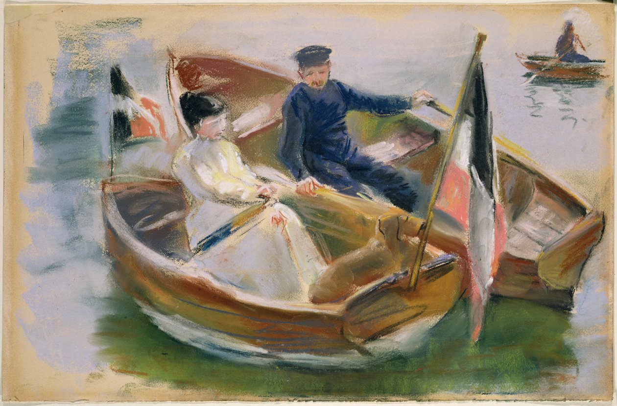 Dvě lodě s vlajkami, Wannsee, 1910 (pastel na papíře) od Max Liebermann