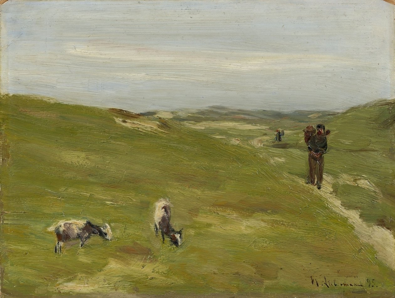 Louka s farmářem a pasoucími se kozami od Max Liebermann