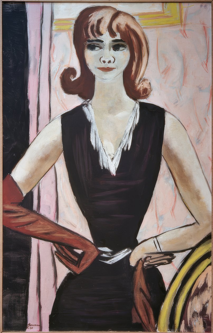 Portrét Quappi na růžové a fialové od Max Beckmann
