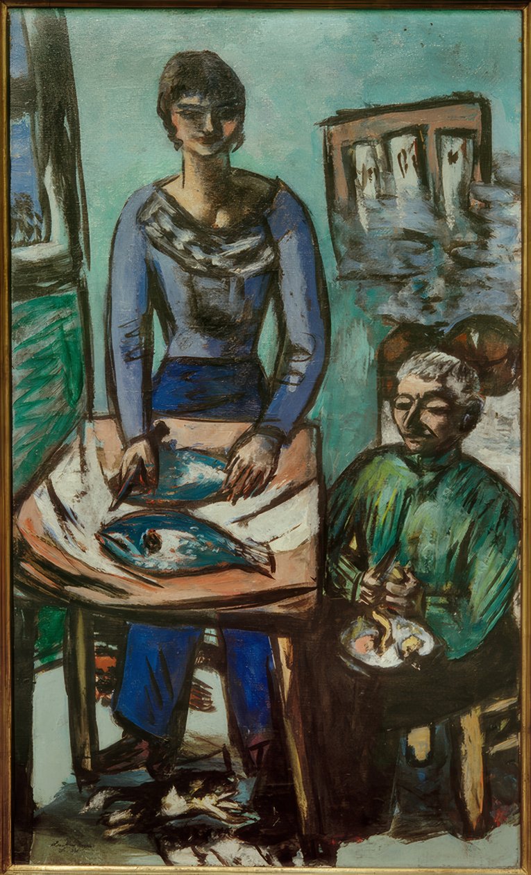 Kuchyň (quappi s rybami) od Max Beckmann