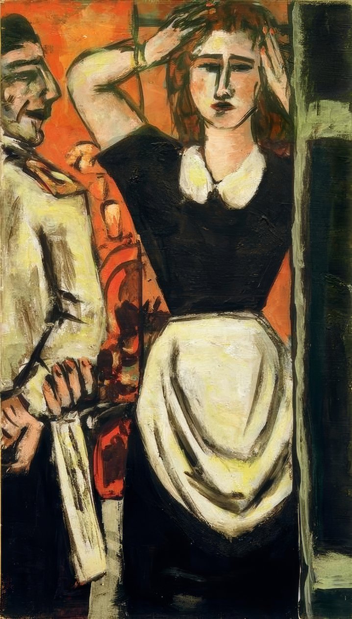 Číšník a pokojská v šatně od Max Beckmann