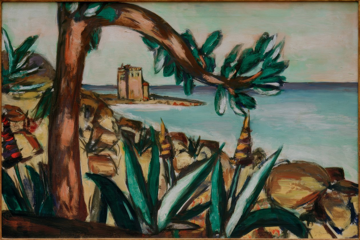 Mořská krajina se starým hradem a agáve od Max Beckmann
