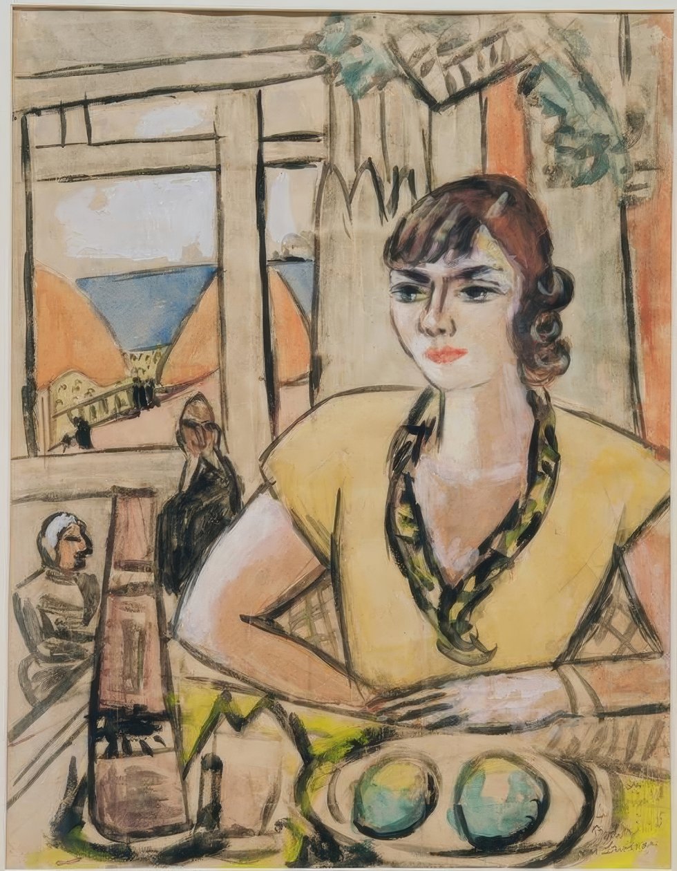 Portrét Quappi v plážové kavárně od Max Beckmann