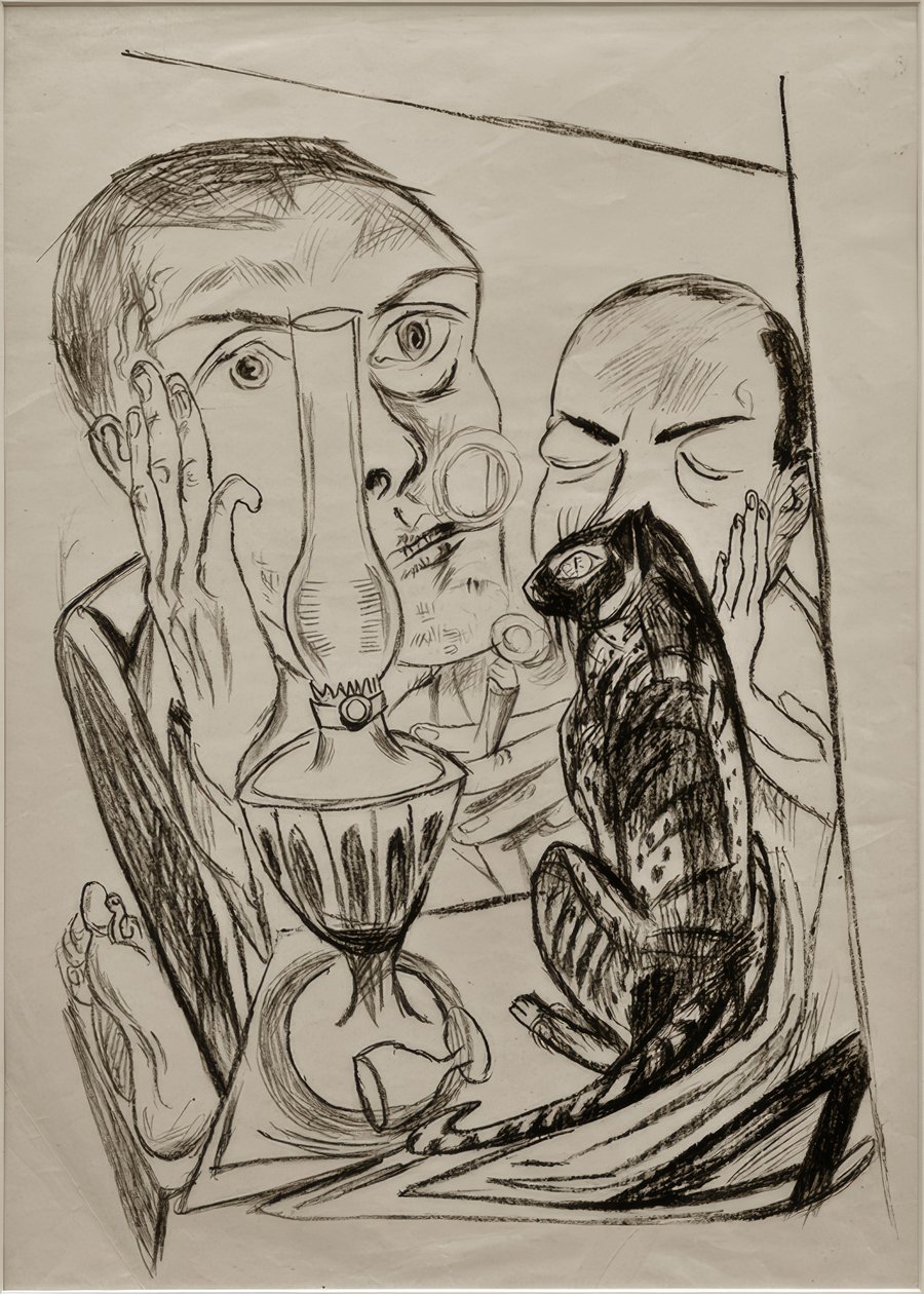 Autoportrét s kočkou a lampou od Max Beckmann