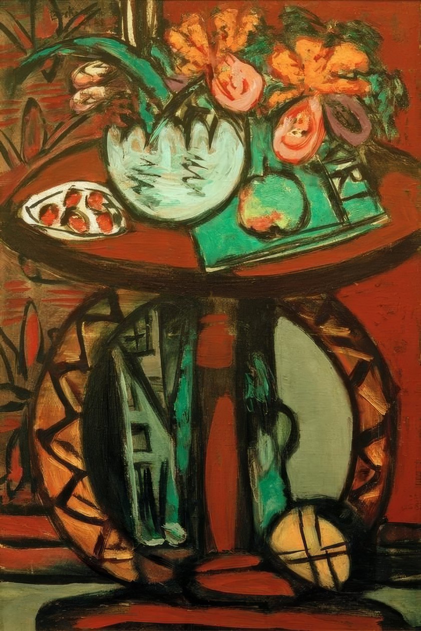 Zátiší s oranžově růžovými orchidejemi od Max Beckmann